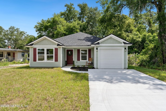 127 Azalea Cir, Palatka, FL 32177 - ranch-style home featuring concrete driveway, a garage, a front lawn, and a shingled roof