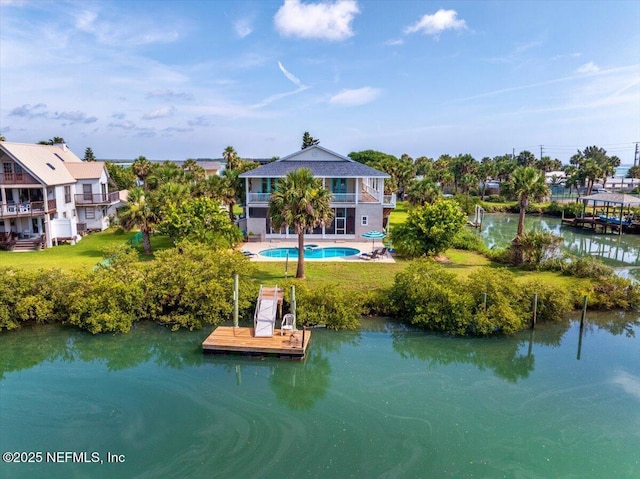 231 Barrataria Dr, Saint Augustine, FL 32080 - dock with a water view, a balcony, and an outdoor pool