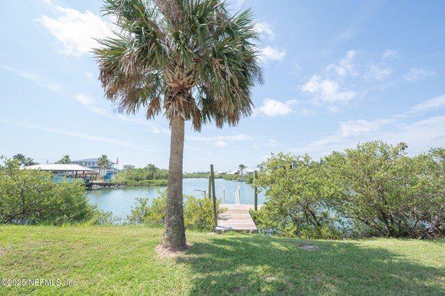 231 Barrataria Dr, Saint Augustine, FL 32080 - view of grassy yard with a dock and a water view