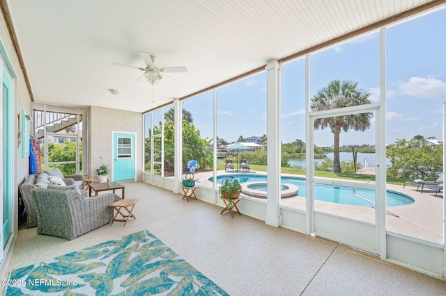 231 Barrataria Dr, Saint Augustine, FL 32080 - sunroom with ceiling fan and a water view
