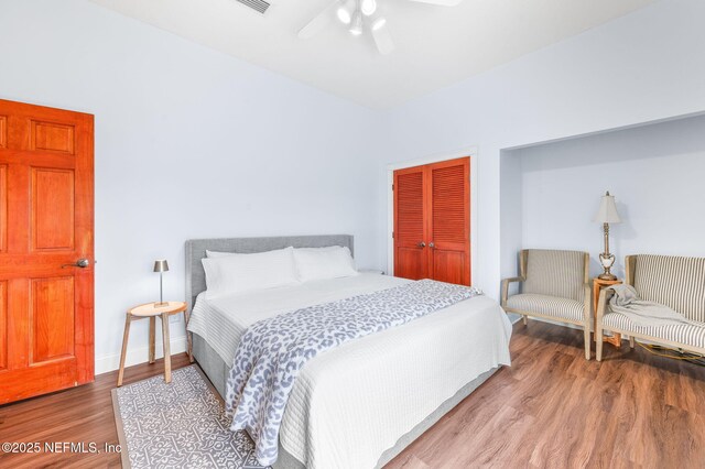 231 Barrataria Dr, Saint Augustine, FL 32080 - bedroom featuring wood finished floors, a closet, ceiling fan, and baseboards
