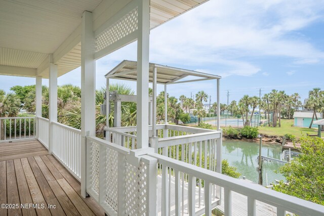 231 Barrataria Dr, Saint Augustine, FL 32080 - wooden terrace featuring a water view