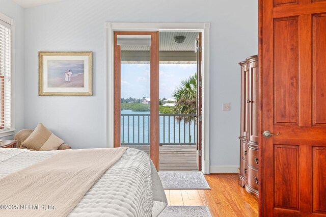 231 Barrataria Dr, Saint Augustine, FL 32080 - bedroom featuring access to exterior, multiple windows, light wood-style floors, and baseboards
