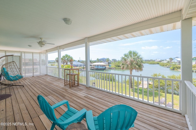 231 Barrataria Dr, Saint Augustine, FL 32080 - wooden deck with a water view and ceiling fan