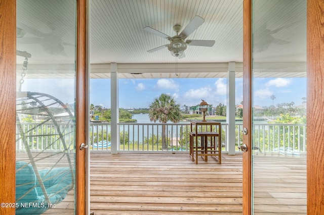 231 Barrataria Dr, Saint Augustine, FL 32080 - deck with a water view and ceiling fan