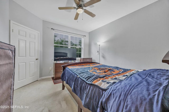 425 S Villa San Marco Dr Unit 302, Saint Augustine, FL 32086 - bedroom featuring light colored carpet, ceiling fan, and baseboards