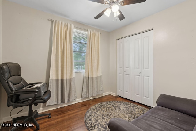 7456 Burlingame Dr S, Jacksonville, FL 32211 - sitting room with wood finished floors, an office area, and a ceiling fan