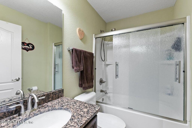 3912 Pipit Pt, Middleburg, FL 32068 - full bath with a textured ceiling, a textured wall, vanity, toilet, and enclosed tub / shower combo