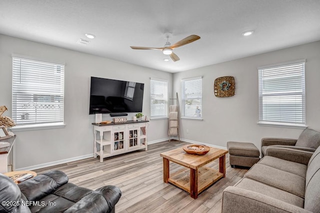 4604 Clapboard Crossing Way, Jacksonville, FL 32226 - living area featuring ceiling fan, light wood finished floors, baseboards, and recessed lighting