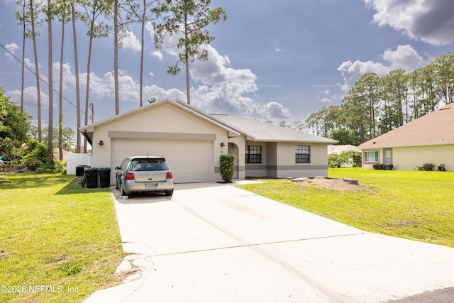 14 Ballard Ln, Palm Coast, FL 32137 - ranch-style house featuring an attached garage, stucco siding, a front yard, and driveway