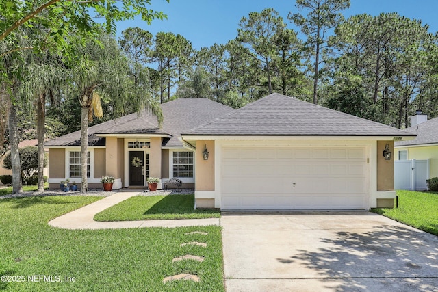 1346 N Kyle Way, Jacksonville, FL 32259 - view of front of property with stucco siding, concrete driveway, an attached garage, and a shingled roof