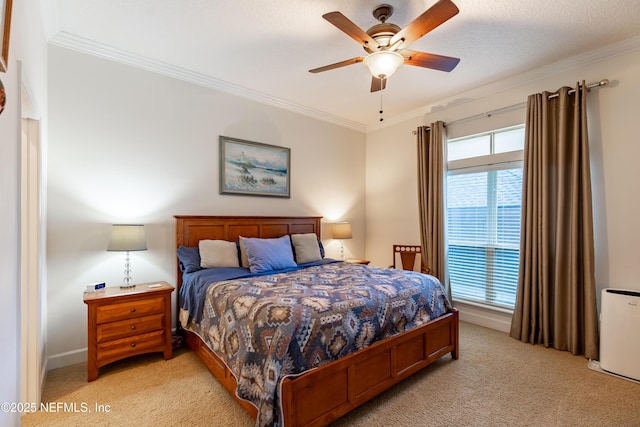 6449 Jack Wright Island Rd, Saint Augustine, FL 32092 - bedroom featuring light carpet, crown molding, ceiling fan, and baseboards