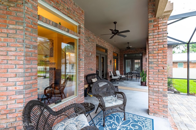 6449 Jack Wright Island Rd, Saint Augustine, FL 32092 - view of patio featuring french doors, a lanai, and ceiling fan