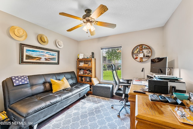 1758 Country Walk Dr, Fleming Island, FL 32003 - office featuring a ceiling fan, a textured ceiling, and wood finished floors