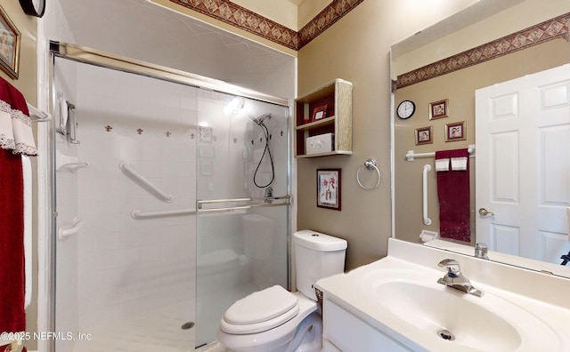 1700 Waters Edge Dr, Fleming Island, FL 32003 - bathroom featuring a stall shower, toilet, and vanity