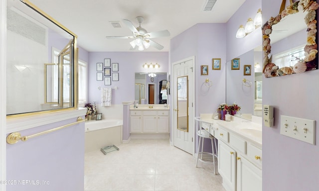 1700 Waters Edge Dr, Fleming Island, FL 32003 - full bathroom featuring a bath, a stall shower, a ceiling fan, and healthy amount of natural light