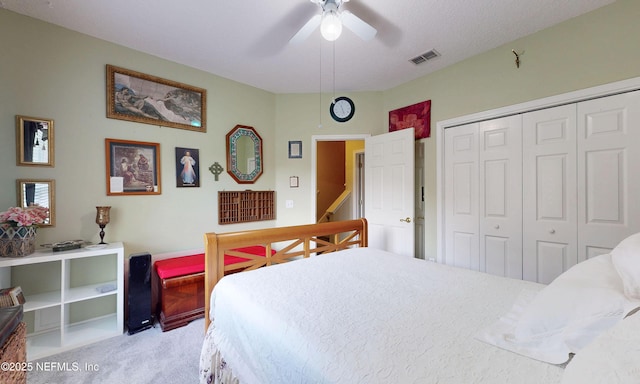 1700 Waters Edge Dr, Fleming Island, FL 32003 - bedroom featuring light colored carpet, a closet, and ceiling fan