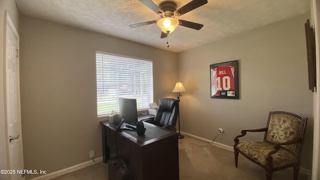 5923 Green Hill Ln, Jacksonville, FL 32211 - carpeted office space featuring baseboards, a textured ceiling, and a ceiling fan