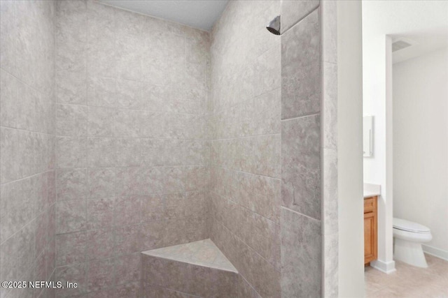 150 Pantano Cay Blvd Unit 2303, Saint Augustine, FL 32080 - bathroom featuring a tile shower, vanity, and tile patterned floors