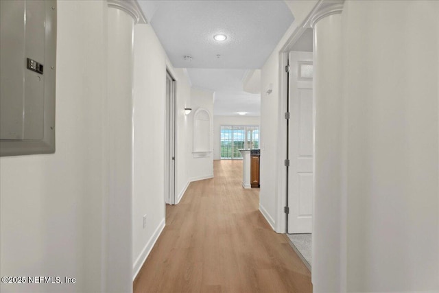 150 Pantano Cay Blvd Unit 2303, Saint Augustine, FL 32080 - hallway with electric panel, light wood-type flooring, and recessed lighting
