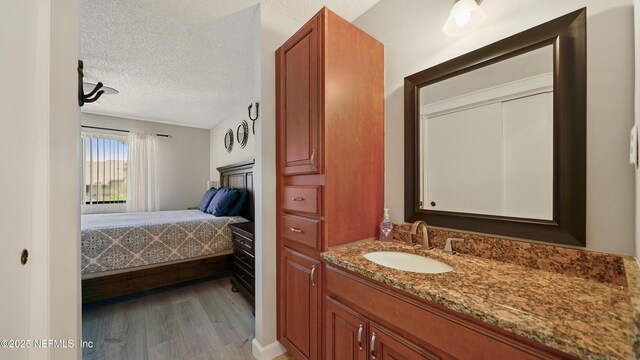 87 Village Del Lago Cir, Saint Augustine, FL 32080 - bathroom featuring ensuite bath, wood finished floors, vanity, and a textured ceiling