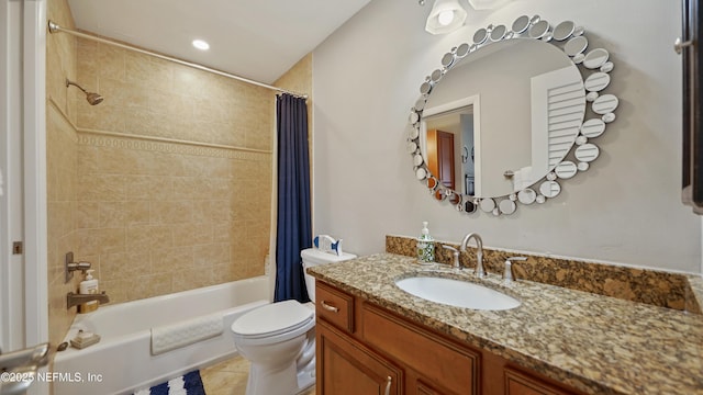 87 Village Del Lago Cir, Saint Augustine, FL 32080 - bathroom featuring toilet, shower / tub combo with curtain, vanity, and tile patterned floors