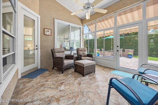 6541 Burnham Cir, Ponte Vedra Beach, FL 32082 - sunroom / solarium with a ceiling fan, french doors, and lofted ceiling