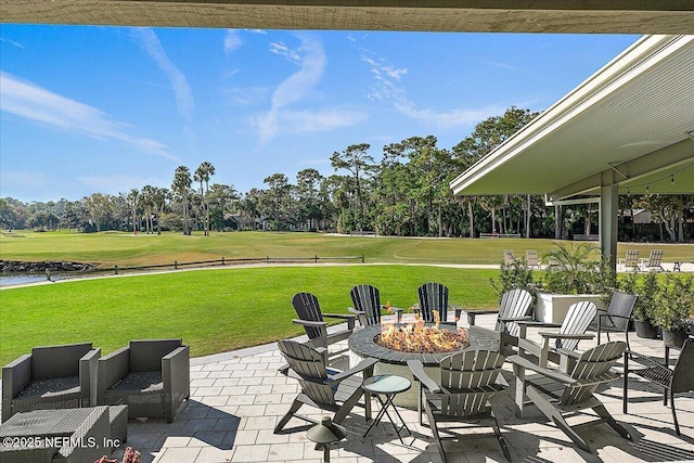 6541 Burnham Cir, Ponte Vedra Beach, FL 32082 - view of patio featuring view of golf course, a fire pit, and view of scattered trees