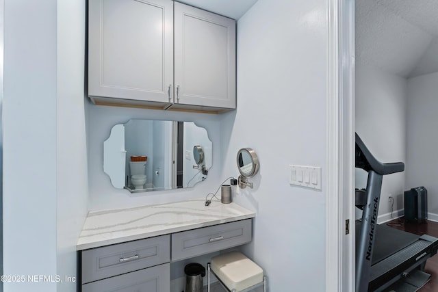 1321 Honeysuckle Dr, Saint Johns, FL 32259 - half bathroom with vanity, toilet, baseboards, and a textured ceiling