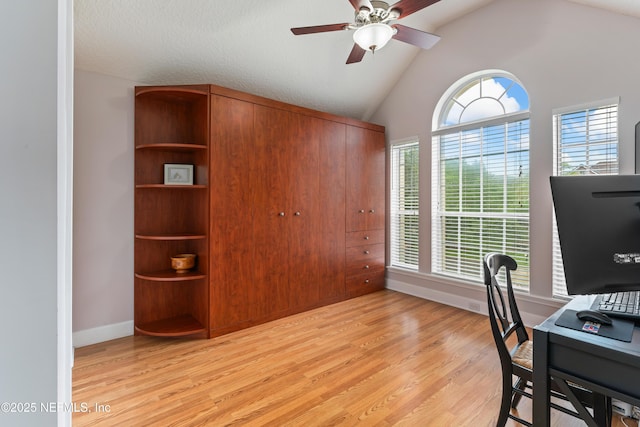 1321 Honeysuckle Dr, Saint Johns, FL 32259 - office featuring light wood-style flooring, ceiling fan, lofted ceiling, and baseboards