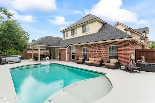 1321 Honeysuckle Dr, Saint Johns, FL 32259 - view of swimming pool with a hot tub, outdoor lounge area, a fenced backyard, and a patio