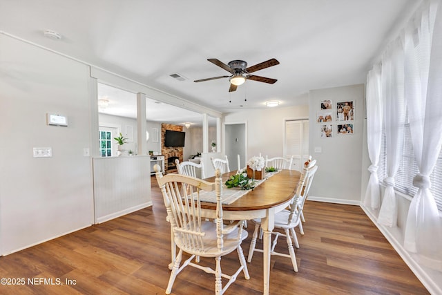 2620 Shenandoah Dr S, Orange Park, FL 32073 - dining space with a ceiling fan, wood finished floors, and baseboards