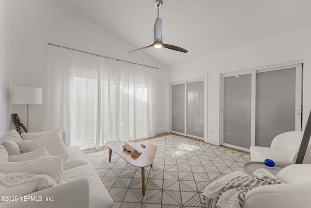 1 Lake Julia Dr S, Ponte Vedra Beach, FL 32082 - living room featuring a ceiling fan and vaulted ceiling