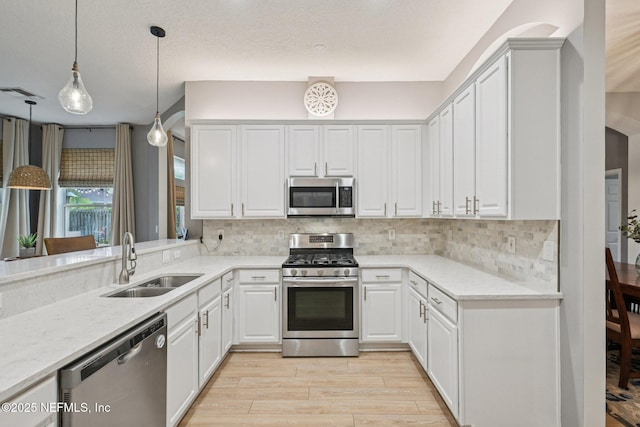 1823 Sentry Oak Ct, Fleming Island, FL 32003 - kitchen featuring appliances with stainless steel finishes, a sink, backsplash, and light wood finished floors