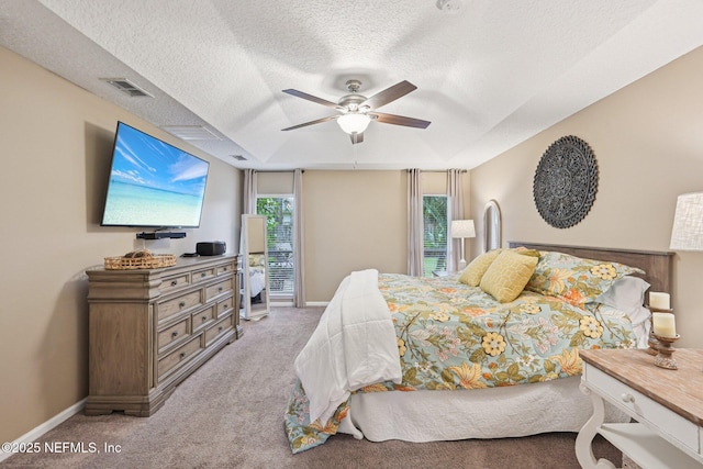 1823 Sentry Oak Ct, Fleming Island, FL 32003 - bedroom featuring carpet, a textured ceiling, baseboards, and a ceiling fan