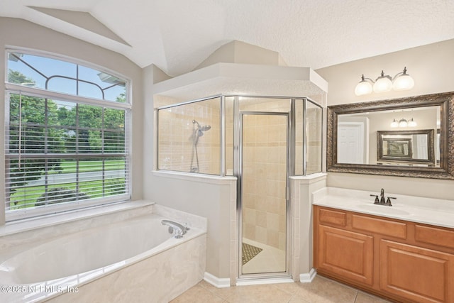 1823 Sentry Oak Ct, Fleming Island, FL 32003 - full bathroom with vanity, a bath, a shower stall, and tile patterned flooring