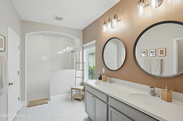 48 Foxcross Ave, Saint Augustine, FL 32092 - bathroom with a walk in shower, double vanity, and tile patterned flooring