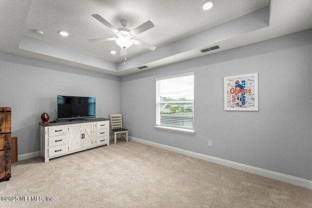 46 Killarney Ave, Saint Johns, FL 32259 - bedroom featuring light colored carpet, a tray ceiling, recessed lighting, baseboards, and a ceiling fan