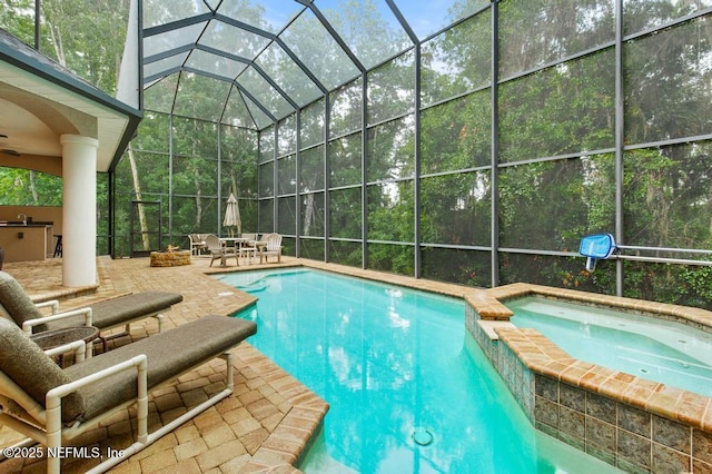 69 Bridle Ridge Ct, Flagler Beach, FL 32136 - view of pool with a patio area, a lanai, and a pool with connected hot tub