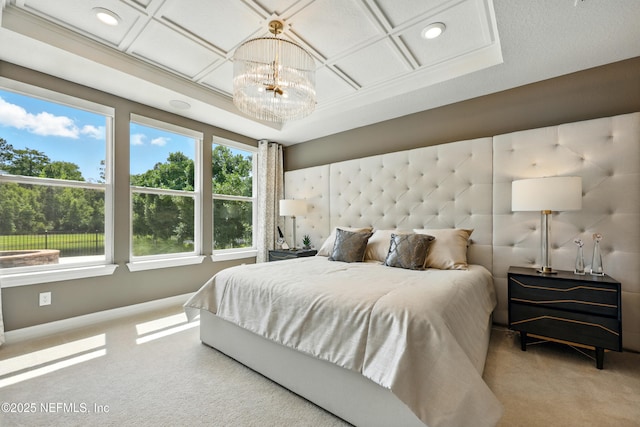 96 Glenhurst Ave, Ponte Vedra, FL 32081 - bedroom featuring carpet, a chandelier, recessed lighting, and coffered ceiling