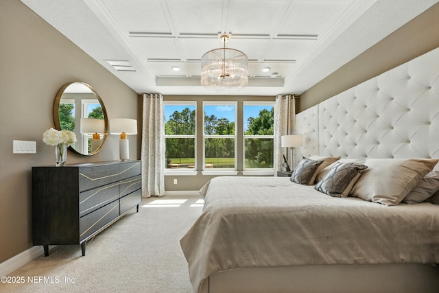 96 Glenhurst Ave, Ponte Vedra, FL 32081 - bedroom featuring carpet floors, a chandelier, coffered ceiling, and recessed lighting