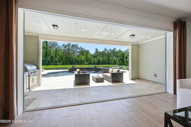 96 Glenhurst Ave, Ponte Vedra, FL 32081 - view of patio with a grill, an outdoor living space, and view of wooded area