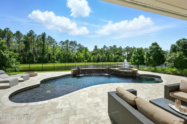 96 Glenhurst Ave, Ponte Vedra, FL 32081 - view of pool with a patio, a fenced backyard, a pool with connected hot tub, and an outdoor hangout area