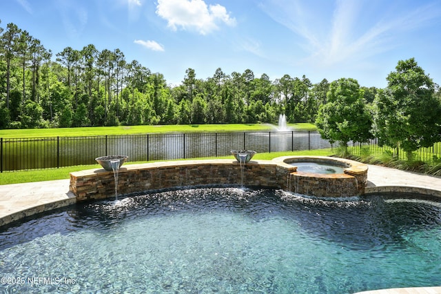 96 Glenhurst Ave, Ponte Vedra, FL 32081 - view of swimming pool with a fenced backyard, a pool with connected hot tub, and a water view