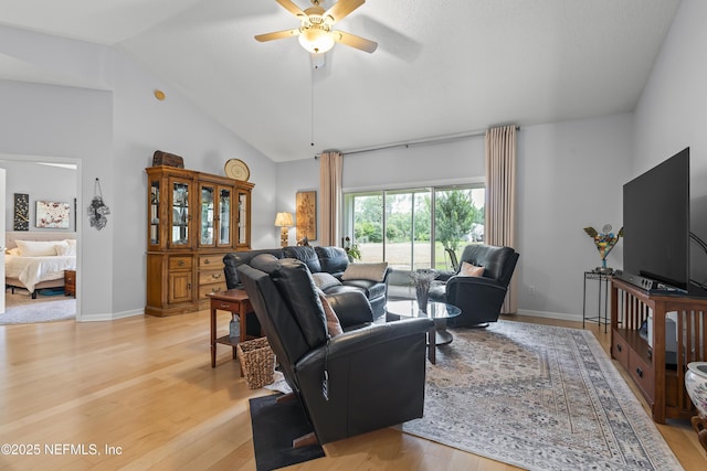 4340 Comanche Trail Blvd, Saint Johns, FL 32259 - living room featuring ceiling fan, lofted ceiling, and light wood-style flooring