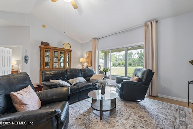 4340 Comanche Trail Blvd, Saint Johns, FL 32259 - living room featuring lofted ceiling, a ceiling fan, and wood finished floors