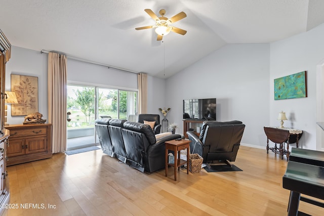 4340 Comanche Trail Blvd, Saint Johns, FL 32259 - living room featuring a ceiling fan, lofted ceiling, and light wood-type flooring