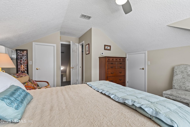 4340 Comanche Trail Blvd, Saint Johns, FL 32259 - bedroom with vaulted ceiling, a textured ceiling, and ceiling fan