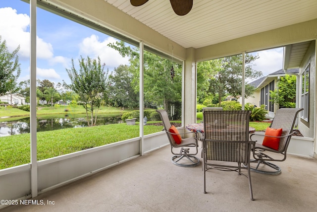 4340 Comanche Trail Blvd, Saint Johns, FL 32259 - sunroom featuring a ceiling fan, a water view, and healthy amount of natural light