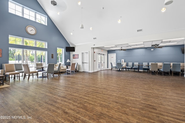 4340 Comanche Trail Blvd, Saint Johns, FL 32259 - misc room with high vaulted ceiling, healthy amount of natural light, wood finished floors, and a ceiling fan
